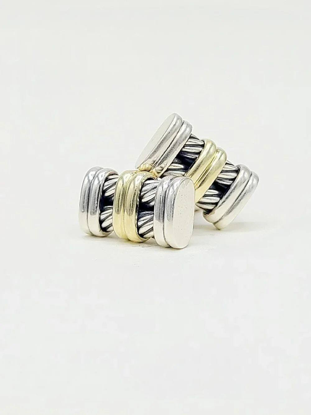 David Yurman Cable Station Cufflinks in Sterling Silver w/ 14K Yellow Gold RARE